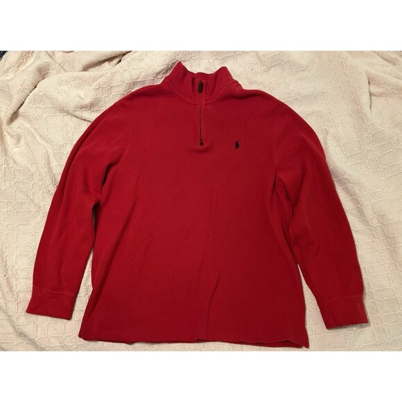 Polo Ralph Lauren Men's Sweater Preppy Rib Vintage Quarter Zip Pullover XXL Red - Picture 2 of 9